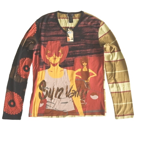 new Custo Barcelona ✪ Pix Sun Valley V Neck Tee ✪ Mixed Print Textures ✪ Unisex - Picture 12 of 14